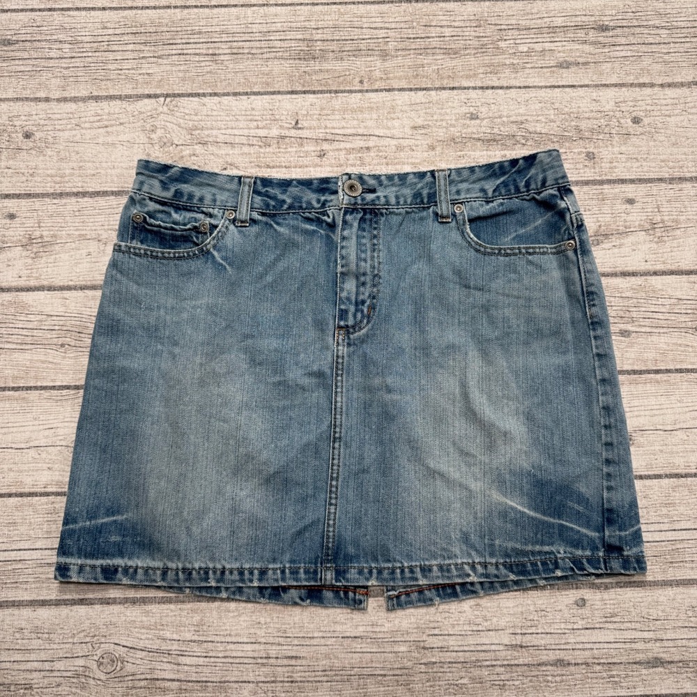 American Eagle Mini Skirt Women's 12 Blue Denim Medium Wash Distressed Summer